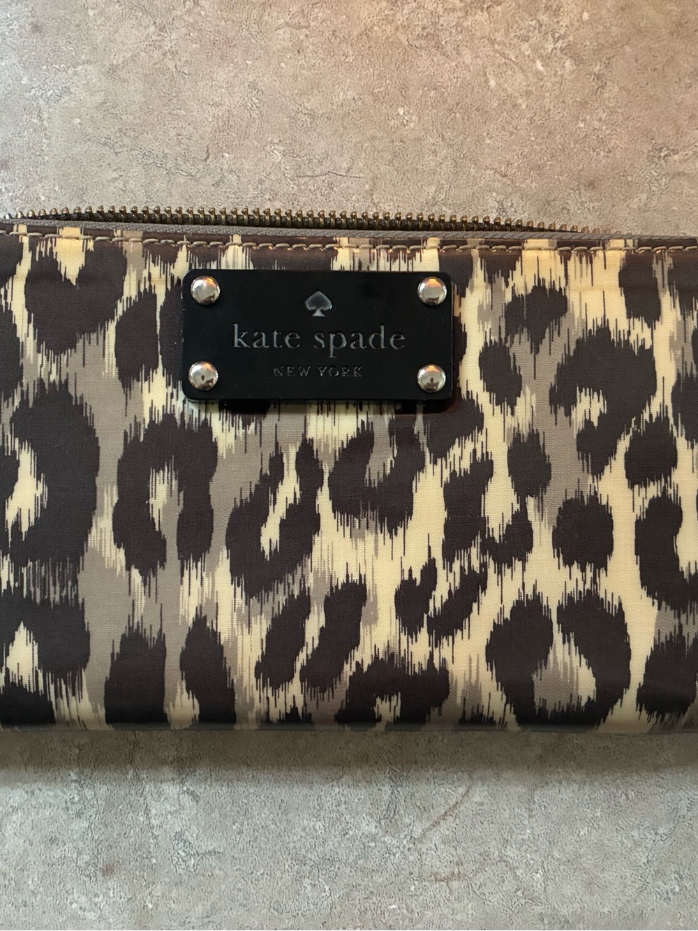 kate spade Leopard-Print Zip Wallet in Cream and Black